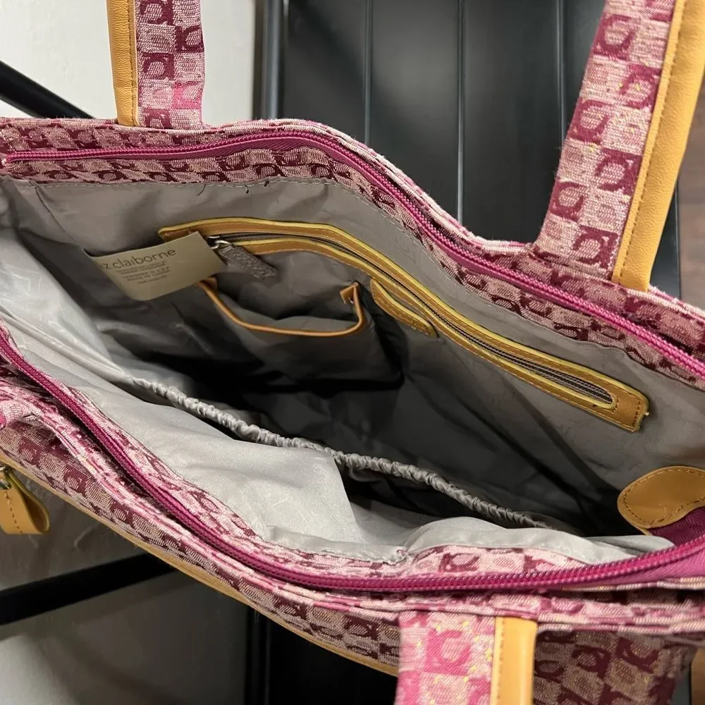 Liz Claiborne Randa luggage carry-on bag tote purple tan